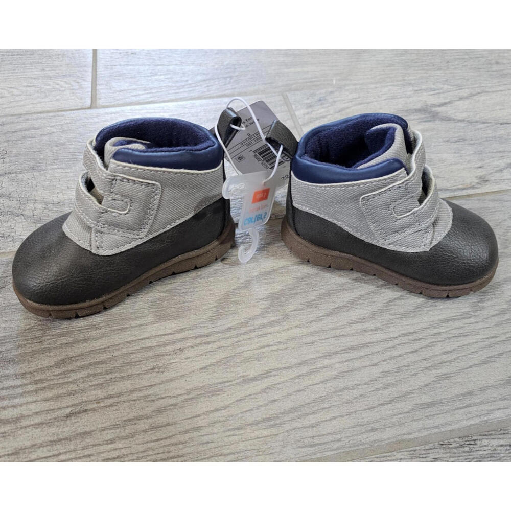 New Baby Boy Carter's Shoes Size 3 Gray & Blue Soft Soles For Learning To Walk